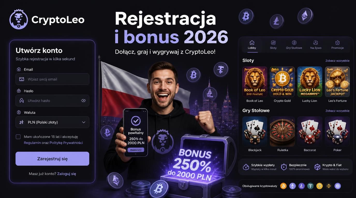  Gracz rejestruje się w kasynie, odbierając pierwszy bonus powitalny