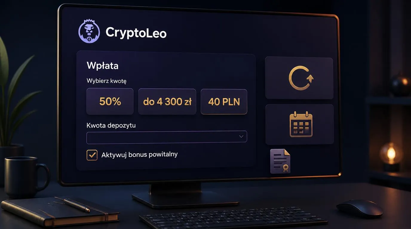 Panel bonusu powitalnego 50% do 4 300 zł z polem depozytu 40 PLN i przyciskiem wyboru promocji